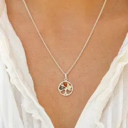 boom van het leven veelkleurig barnsteen hanger in zilver