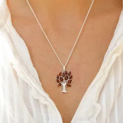 boom van het leven barnsteen hanger in zilver