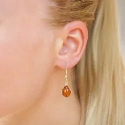 lange barnsteen oorbellen in verguld sterlingzilver