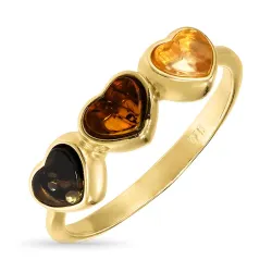 hart veelkleurig barnsteen ring in verguld sterlingzilver