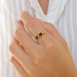 hart veelkleurig barnsteen ring in verguld sterlingzilver