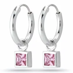 Vierkant pink zirkoon creool in zilver