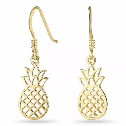 Lange ananas oorbellen in verguld zilver