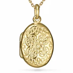 ovaal bloem ketting in verguld sterlingzilver met medaillon in verguld sterlingzilver