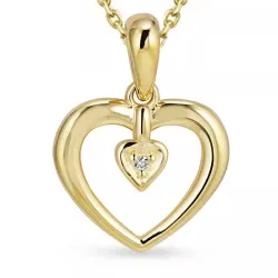 hart diamant ketting in verguld sterlingzilver met hanger in 8 karaat goud - Gold Collection