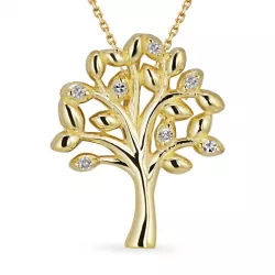 boom van het leven diamant ketting in verguld sterlingzilver met hanger in 8 karaat goud