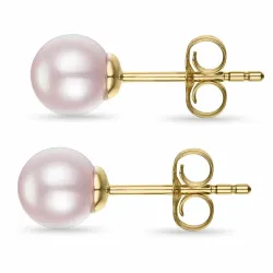 6 mm roze parel oorbellen in 9 karaat goud