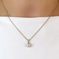 7 mm zilver witte parel hanger in 14 karaat goud