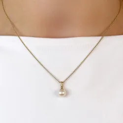 7 mm ivoorwit parel hanger in 14 karaat goud