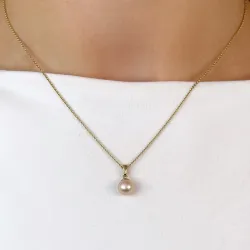 7 mm roze parel hanger in 14 karaat goud
