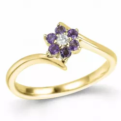 bloem amethist diamant ring in 9 karaat goud 0,03 ct 0,18 ct