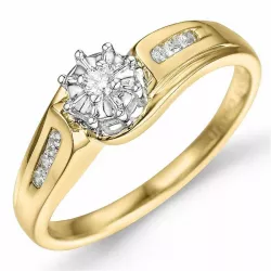 bloem diamant ring in 9 karaat goud-en witgoud 0,04 ct 0,06 ct