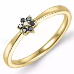 bloem zwart diamant ring in 9 karaat goud 0,01 ct 0,05 ct