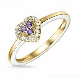 hart amethist diamant ring in 9 karaat goud 0,07 ct 0,05 ct