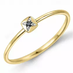 vierkant zwart diamant ring in 9 karaat goud-en witgoud 0,01 ct
