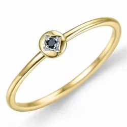 rond zwart diamant ring in 9 karaat goud-en witgoud 0,01 ct