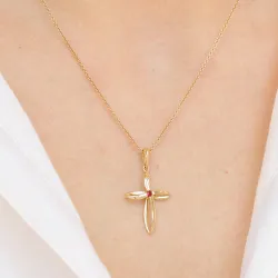 Elegant kruis robijn hanger in 9 caraat goud 0,04 ct