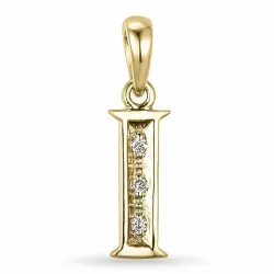 Letter i diamant hanger in 9 caraat goud 0,02 ct