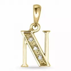 Letter n diamant hanger in 9 caraat goud 0,02 ct