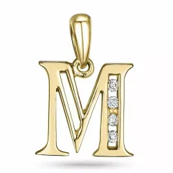 letter m diamant hanger in 9 caraat goud 0,04 ct