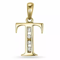 letter t diamant hanger in 9 caraat goud 0,04 ct