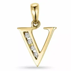 letter v diamant hanger in 9 caraat goud 0,04 ct