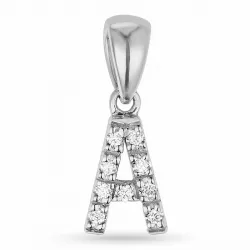 Letter a diamant hanger in 9 caraat witgoud 0,05 ct