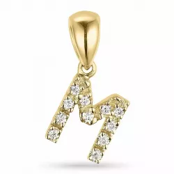 letter m diamant hanger in 9 caraat goud 0,06 ct