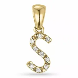 Letter s diamant hanger in 9 caraat goud 0,05 ct