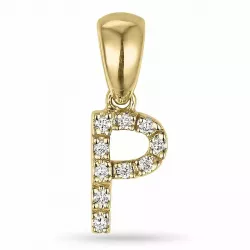 Letter p diamant hanger in 9 caraat goud 0,06 ct