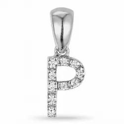 Letter p diamant hanger in 9 caraat witgoud 0,06 ct