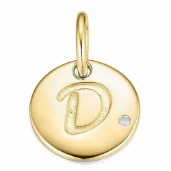 Letter d diamant hanger in 9 caraat goud 0,01 ct
