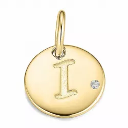 Letter i diamant hanger in 9 caraat goud 0,01 ct