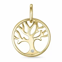 boom van het leven diamant hanger in 9 caraat goud 0,01 ct
