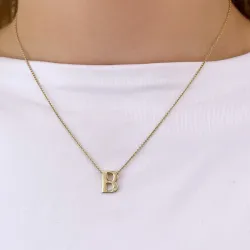 Letter b diamant hanger in 9 caraat goud 0,01 ct