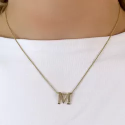 Letter m diamant hanger in 9 caraat goud 0,01 ct