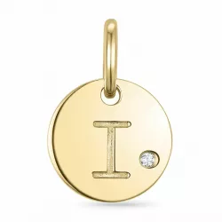 letter i diamant hanger in 9 caraat goud 0,01 ct