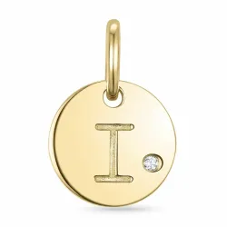 letter i diamant hanger in 9 caraat goud 0,01 ct