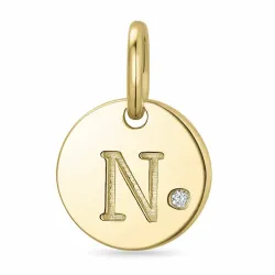 letter n diamant hanger in 9 caraat goud 0,01 ct