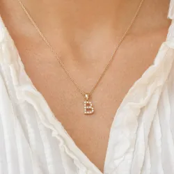 letter b diamant hanger in 9 caraat goud 0,084 ct