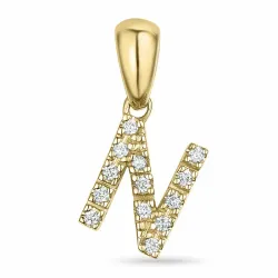 letter n diamant hanger in 9 caraat goud 0,088 ct