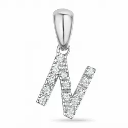 letter n diamant hanger in 9 caraat witgoud 0,088 ct