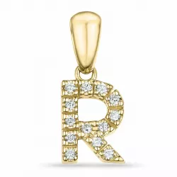 letter r diamant hanger in 9 caraat goud 0,085 ct