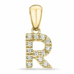 letter r diamant hanger in 9 caraat goud 0,085 ct