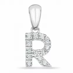 letter r diamant hanger in 9 caraat witgoud 0,085 ct