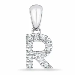 letter r diamant hanger in 9 caraat witgoud 0,085 ct