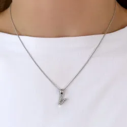letter v diamant hanger in 9 caraat witgoud 0,065 ct