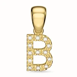 letter b diamant hanger in 9 caraat goud 0,08 ct