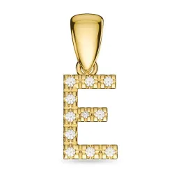 letter e diamant hanger in 9 caraat goud 0,07 ct