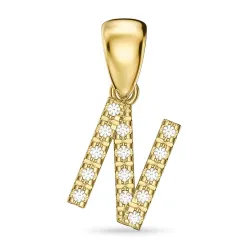 letter n diamant hanger in 9 caraat goud 0,08 ct